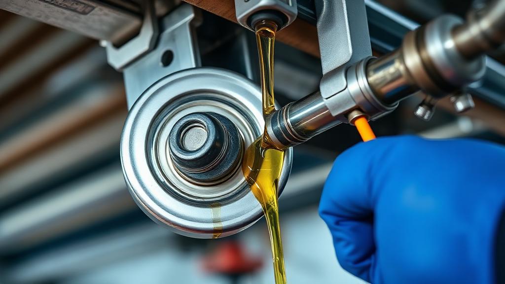 Garage door bearings being lubricated with oil